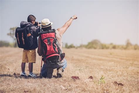 Premium Photo | Dad and son a travel in the