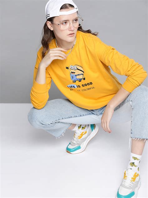 Buy Minions By Kook N Keech Women Mustard Yellow Printed Sweatshirt Sweatshirts For Women