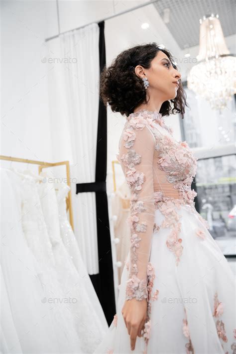 Bride To Be Stunning Middle Eastern And Brunette Woman With Wavy Hair