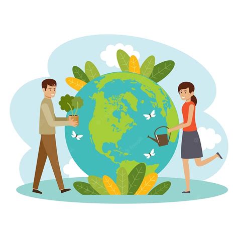 Premium Vector Ecology Concept People Take Care About Planet