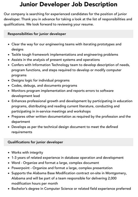 Junior Developer Job Description Velvet Jobs