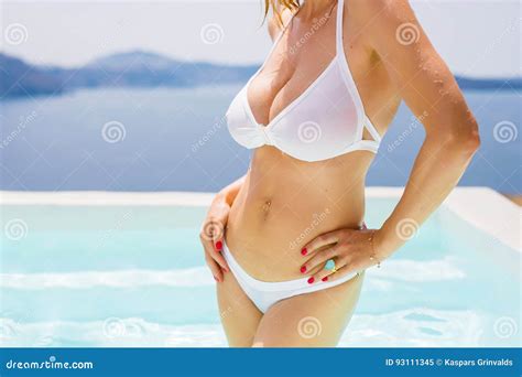 Curvy Woman In White Bikini Stock Image Image Of Fashion Pool