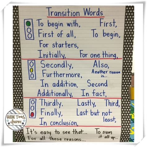 Sunday 6 Transition Words Anchor Chart And More Transition Words