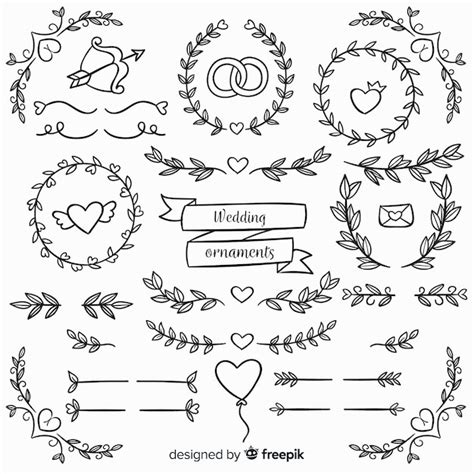 Adornos Florales De Boda Dibujados A Mano Vector Gratis