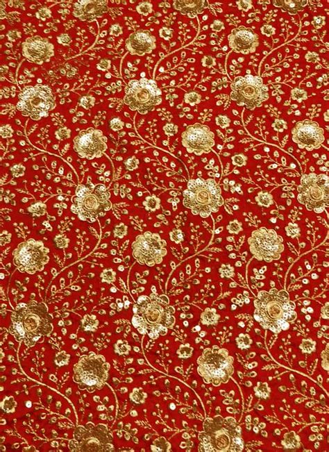 Buy Red Zari Embroidered Dupion Silk Fabric Embroidered Sequins