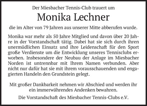 Traueranzeigen Von Monika Lechner Trauer Merkur De