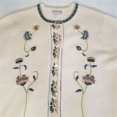 Coldwater Creek Wool Cream Floral Embroidered Ca Gem