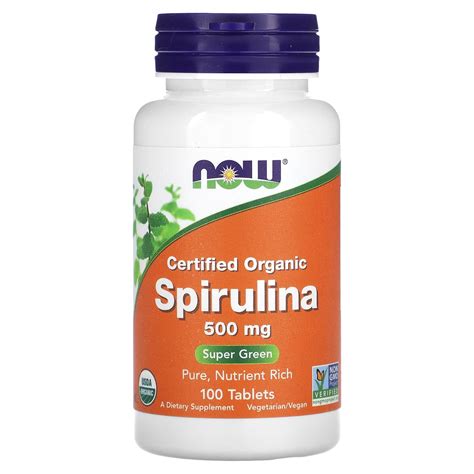 NOW Foods Certified Organic Spirulina 500 Mg 100 Tablets