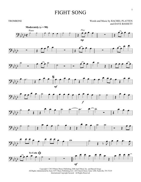 Fight Song Sheet Music | Rachel Platten | Trombone PlayAlong