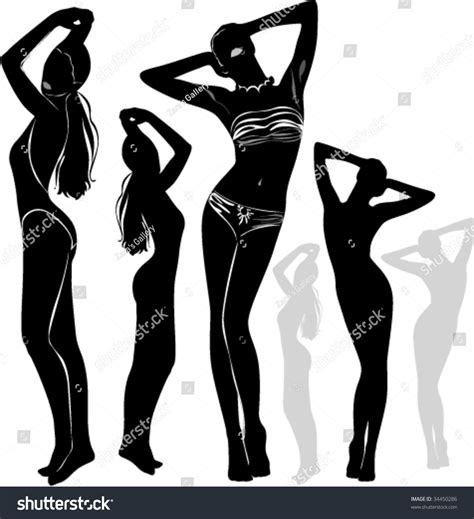 Vector Black Silhouettes Beautiful Womans Bikini เวกเตอรสตอก ปลอดคาลขสทธ