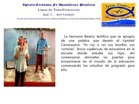 TESTIMONIOS EN LA IGLESIA FE APOSTÓLICA Y PROFETICA