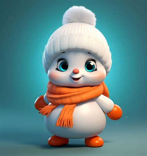 Premium Photo Cartoon Of A Cute Snowman With Hat And Scarf