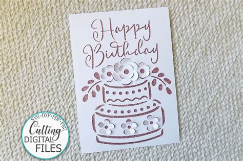 Pop Up Birthday Card svg cut out Cake with flowers svg By kArtCreation ...