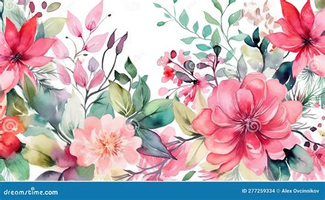 Bright Pink Watercolor Floral Border For Wedding Stationery Stock Illustration Illustration