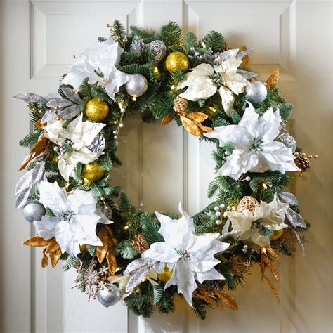 Silver And Gold Pre Decorated Pre Lit Wreath Easy Treezy