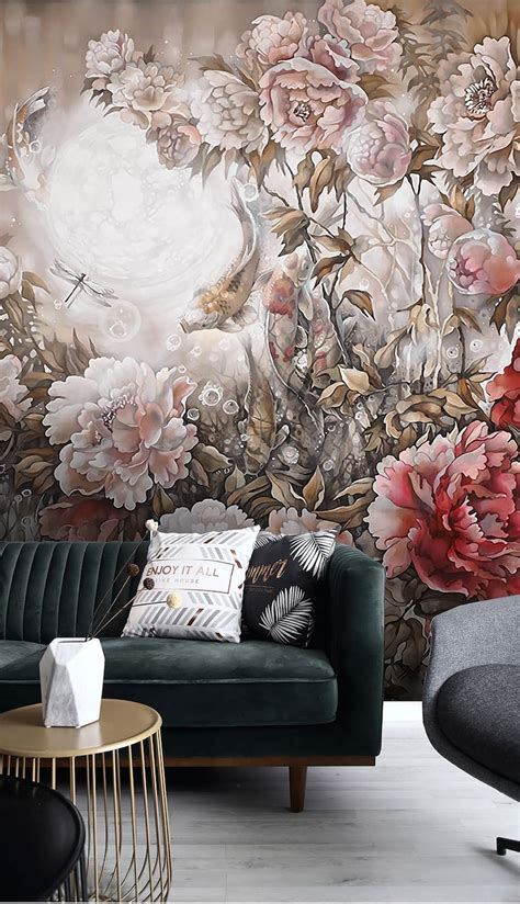 3d Rose Flower Wallpaper Floral Wall Mural Modern Home Decor Etsy