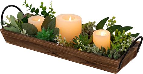 Amazon Long Narrow Wood Candle Tray Hanobe Rustic Wooden Candle