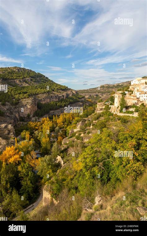 Landscape Scenery Of River Rio Júcar Gorge With Historic Buildings