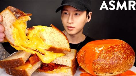 Asmr Extra Cheesy Grilled Cheese And Tomato Soup Mukbang No Talking