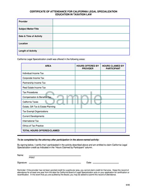 Fillable Online Ls Calbar Ca Certificate Of Attendance For California