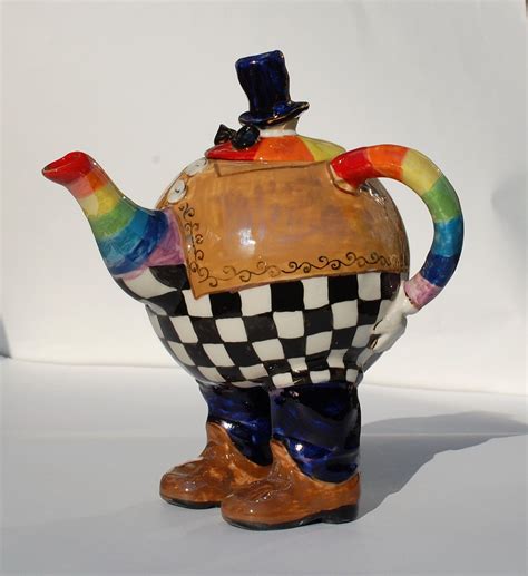 Fancy Teapot Ceramic Whimsical Sculpture Porcelain Figurine Inspire Uplift Tea Pots