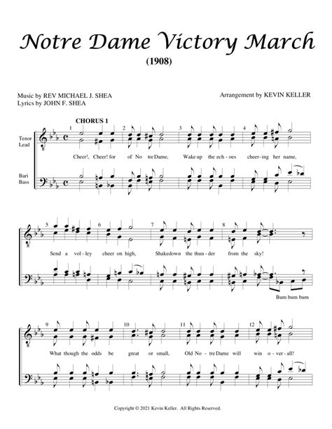 Notre Dame Victory March Sheet Music Michael And John Shea Ttbb Choir