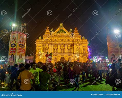 A Large Number Of People Celebrate The Durga Puja Festival At A Durga