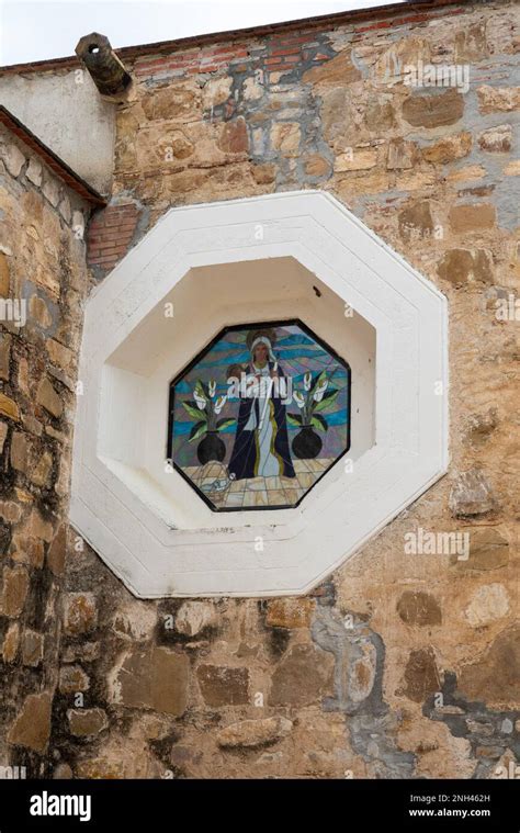 Octagonal Stained Glass Window In The Parish Church Of San Bartolo Coyotepec In The Central