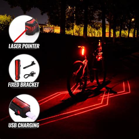 Sport Fahrrad Rot Laser Beam 5 LED Radfahren Hinten Schwanz Warnleuchte