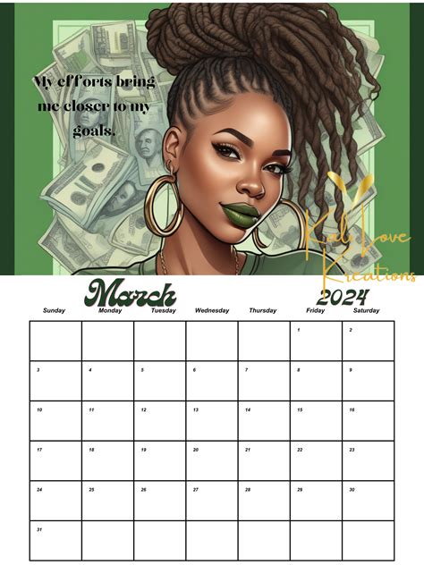 Black Woman Affirmation 2024 Monthly Calendar Instant Download