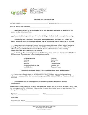 Fillable Online Ear Piercing Application Form Med Office Training Fax