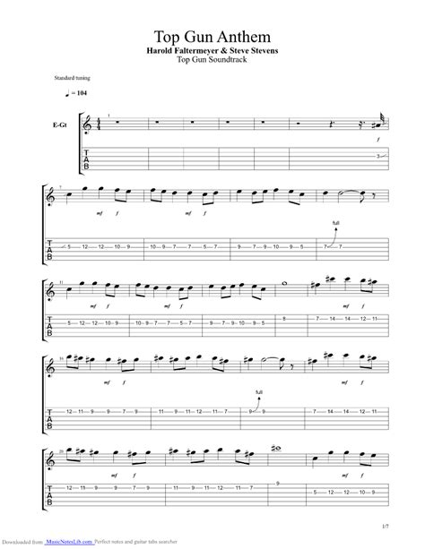 Top Gun Anthem guitar pro tab by Harold Faltermeyer @ musicnoteslib.com