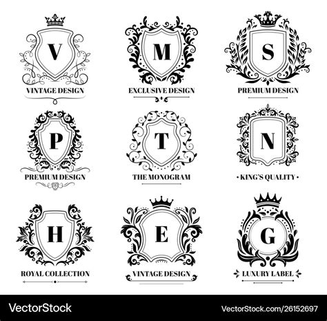 Royal Shields Badges Vintage Ornament Luxury Logo Vector Image