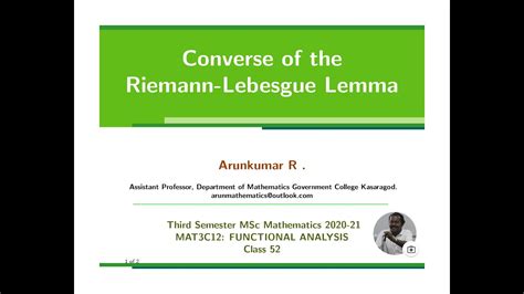 CLASS 52 MAT3C12 FUNCTIONAL ANALYSIS Converse Of The Riemann Lebesgue