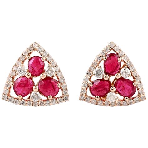 18 Karat Gold Ruby Diamond Stud Earrings For Sale At 1stdibs