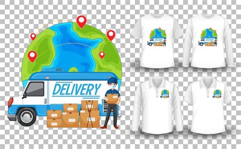 Conjunto De Camiseta De Maqueta Con Tema De Entrega Vector Gratis