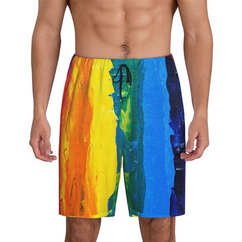 JUNZAN Rainbow Colored Pattern Sleep Pajama Shorts for Men,Men's Pajama