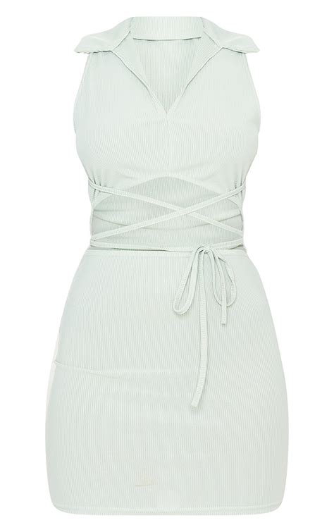 Sage Green Rib Cut Out Sleeveless Bodycon Dress Prettylittlething Usa