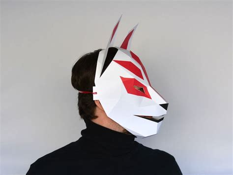 Kitsune Mask Pattern Papercraft Template Kitsune Fox Mask Etsy