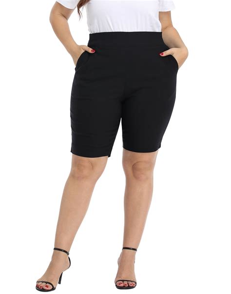 Hde Plus Size Bermuda Shorts For Women With Pockets Black 2x