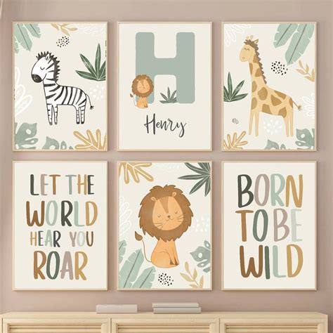 Safari Poster Beig Mit Name Personalisiert Mit L We Zebra Und Giraffe