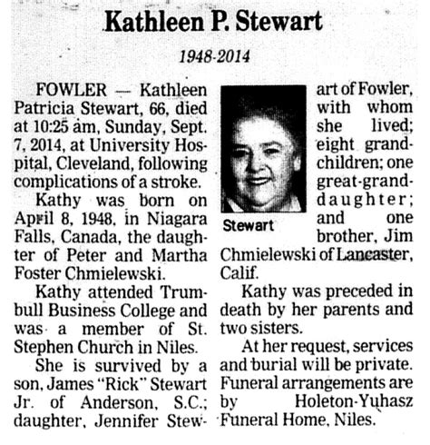 Kathleen Patricia Chmielewski Stewart 1948 2014 Memorial Find A Grave