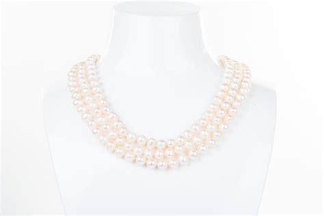 White Triple Strand Layer Freshwater Pearl Necklace 8-9mm – Pearl Rack