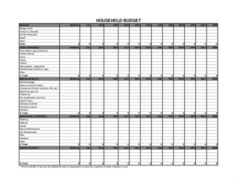 Household Budget Template Printable