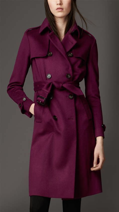 Burberry Long Double Cashmere Trench Coat In Purple Lyst