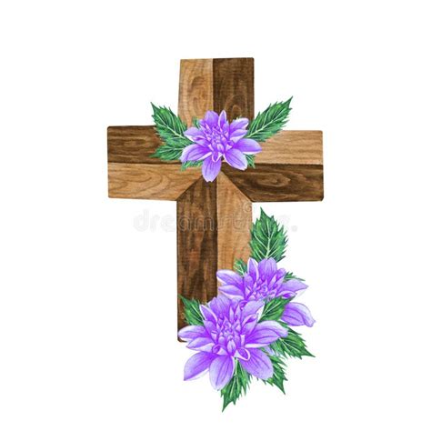 Purple Dahlia Floral Cross Easter Illustration Watercolor Wedding
