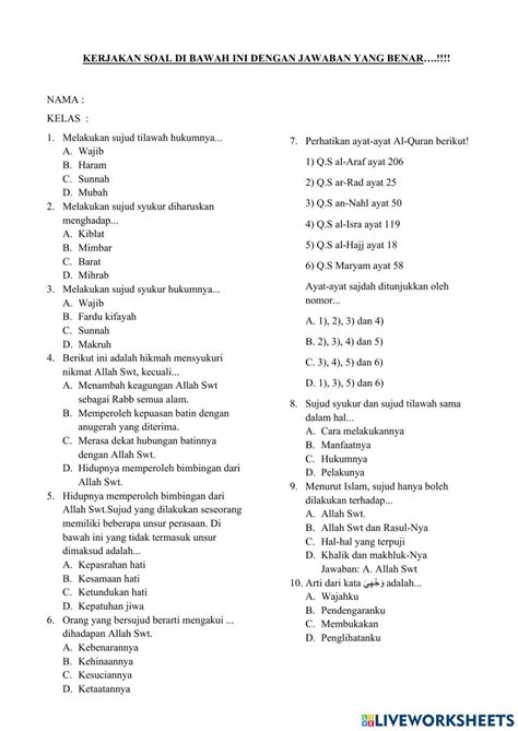 Soal Fiqih Kelas Viii Worksheet Live Worksheets