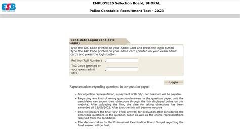 Mp Police Constable Answer Key Released At Esb Mp Gov In