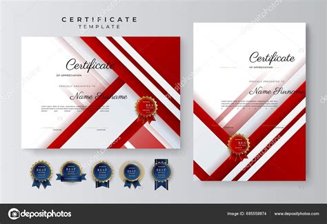 Red Gold Certificate Achievement Template Gold Badge Border Stock
