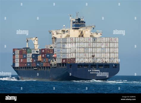 Container Ship E R Cannes Passing Through The Strait Of Gibraltar